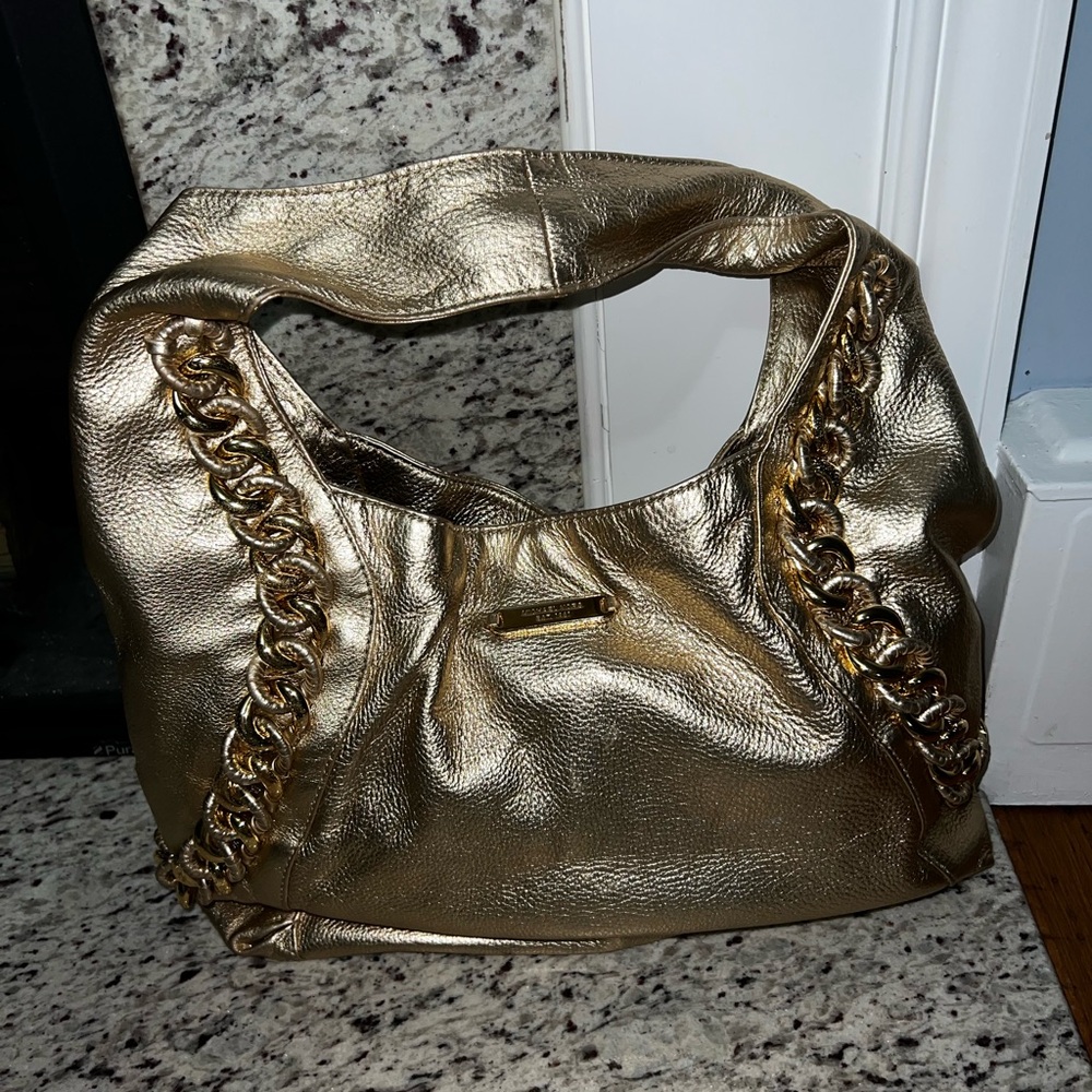 Michael Kors metallic gold chain link hobo